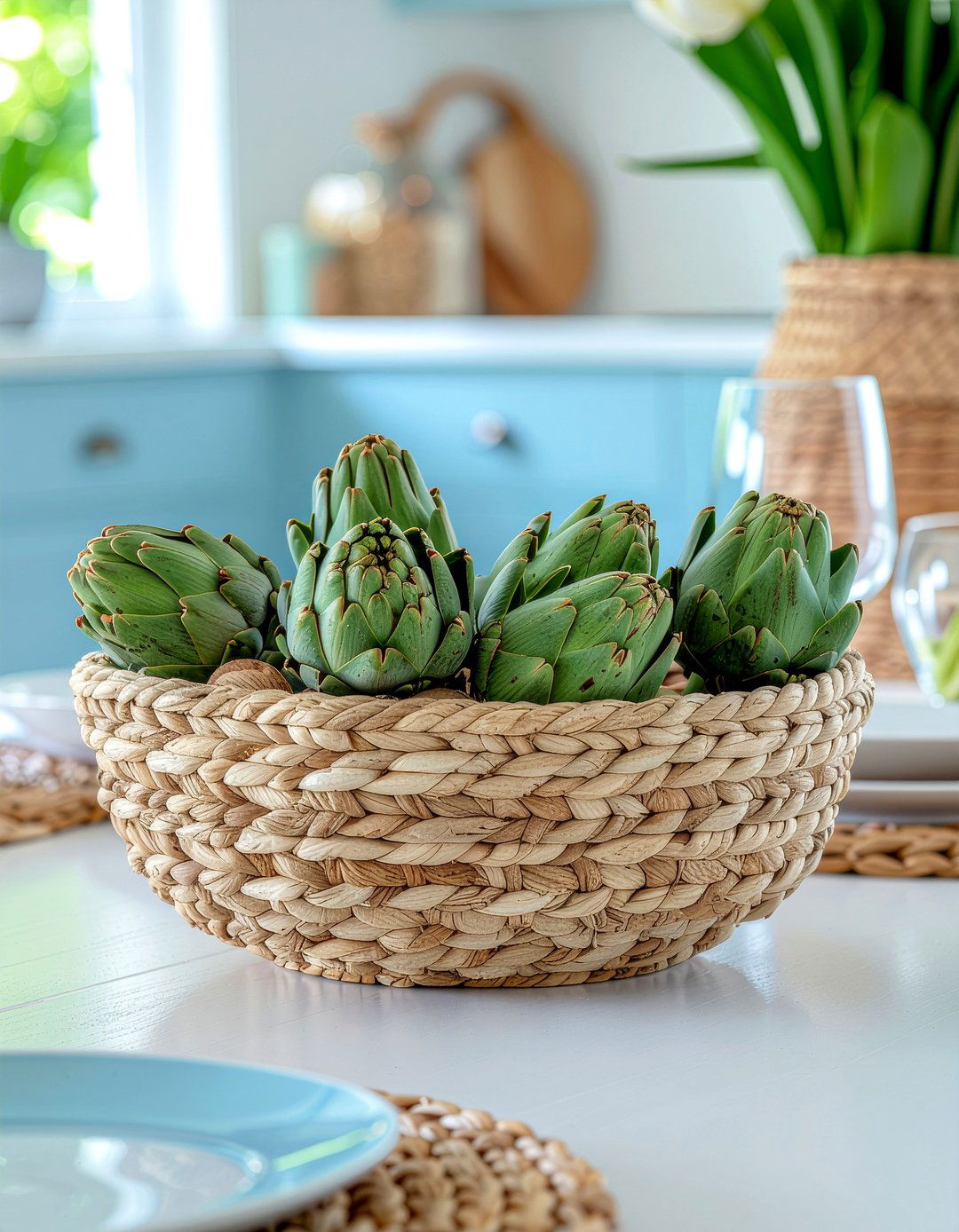 Woven basket centerpiece - 30 dining table centerpiece ideas