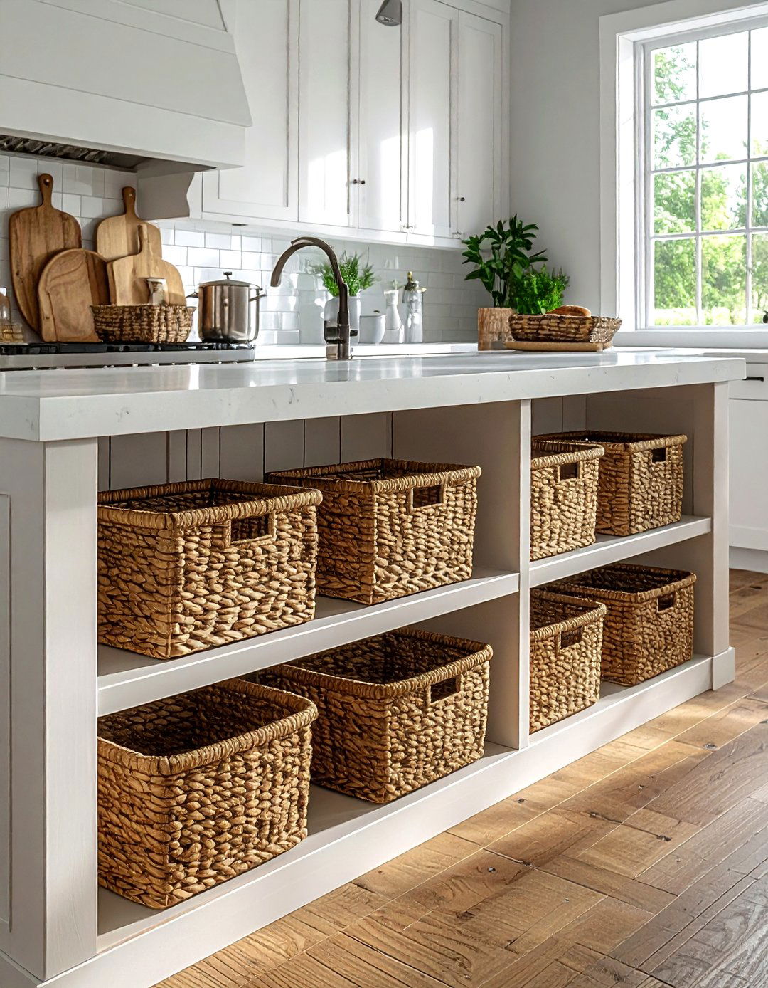Woven basket storage - 30 rustic farmhouse kitchen ideas