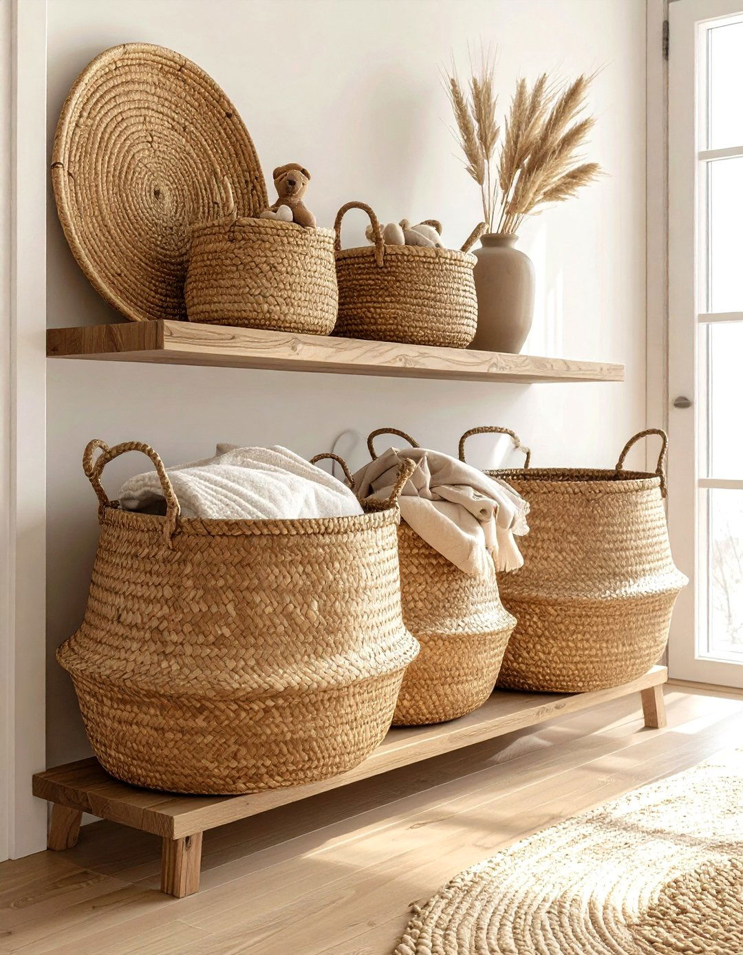 Woven basket storage - 30 Scandinavian minimalist decor ideas