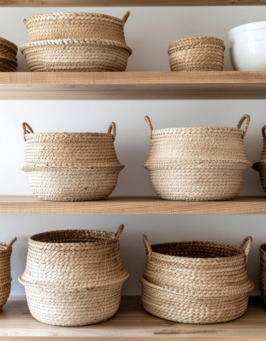 Woven basket storage display - 30 kitchen display ideas