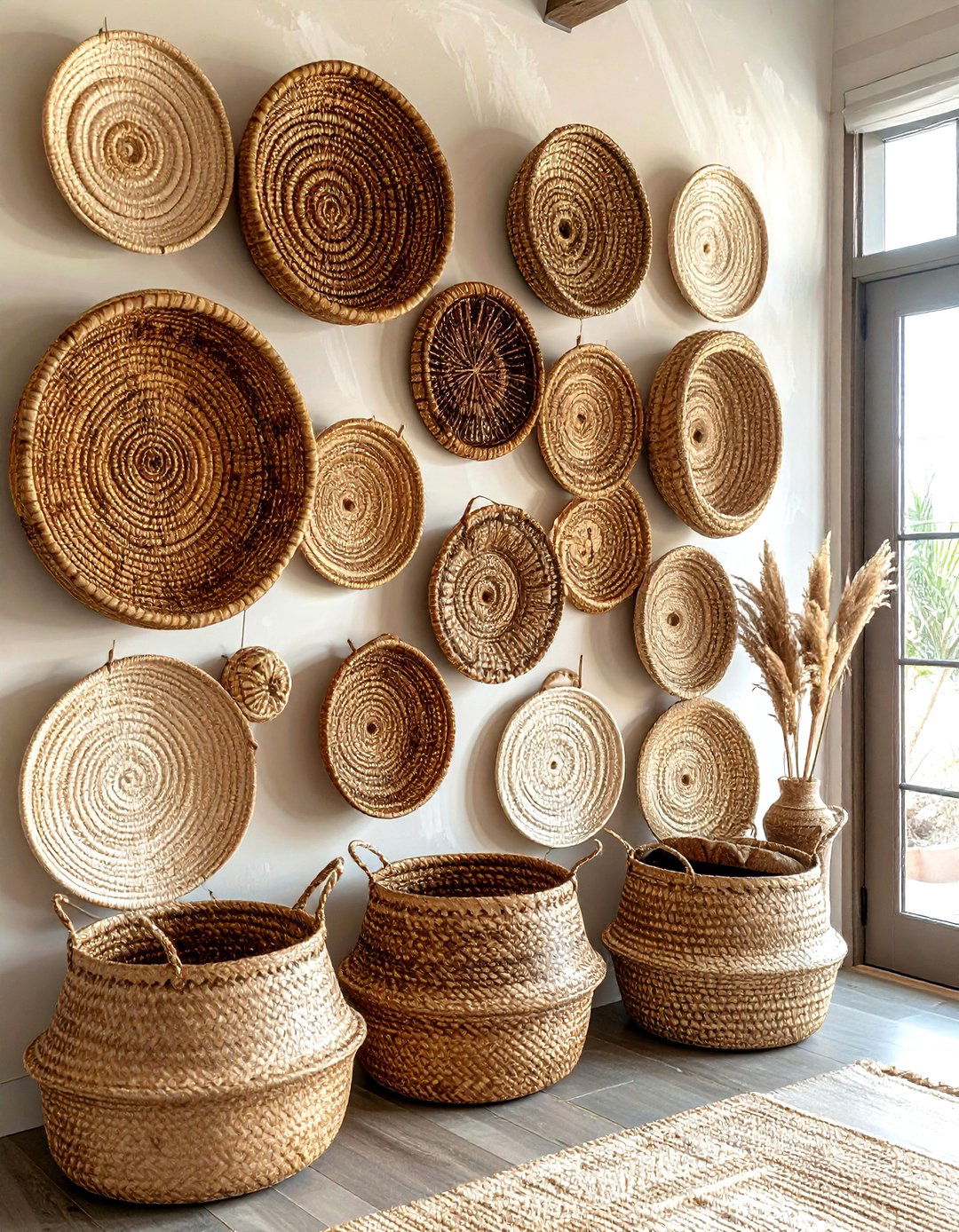 Woven basket wall - 30 command strip decor ideas