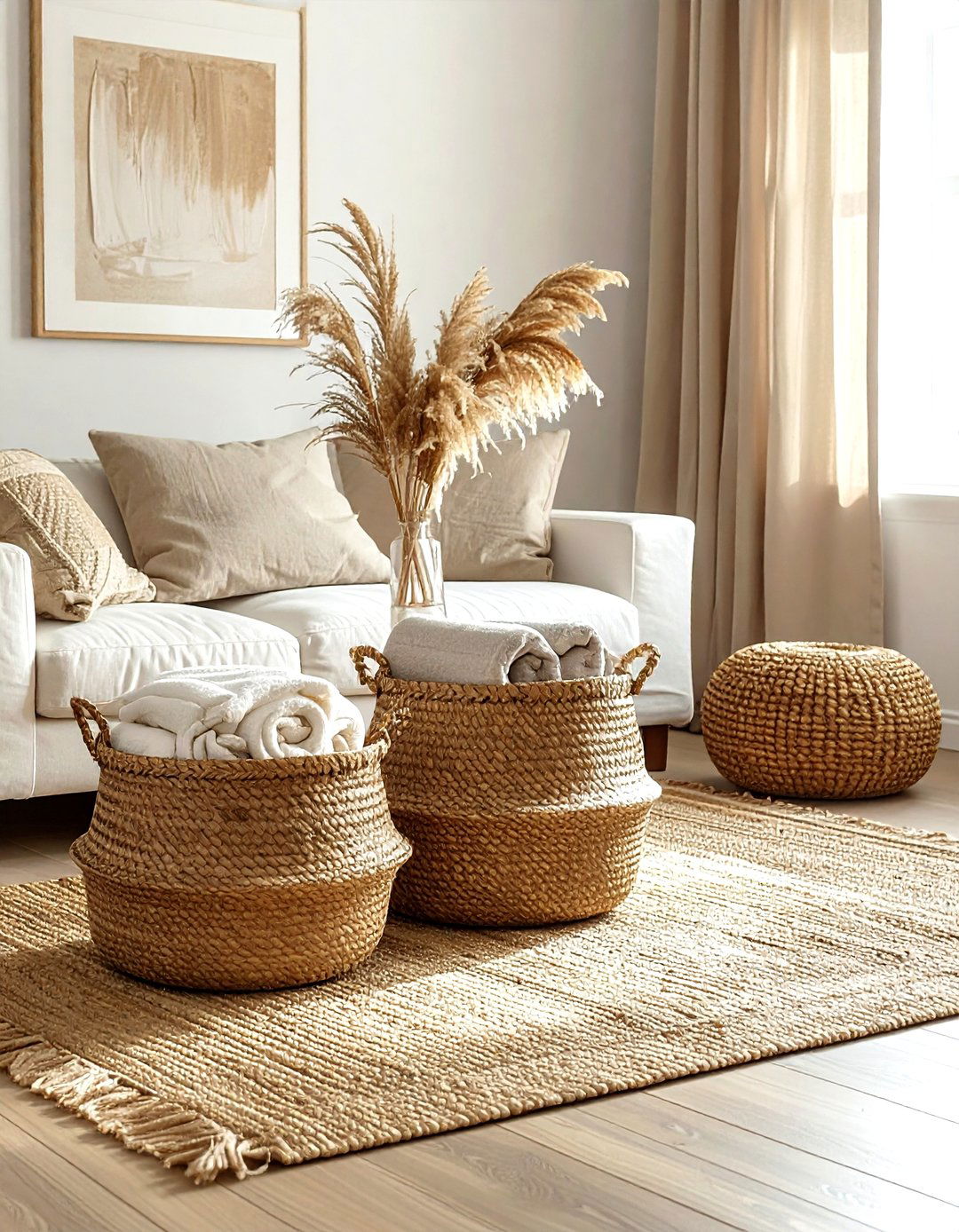 Woven baskets - 30 living room storage hacks