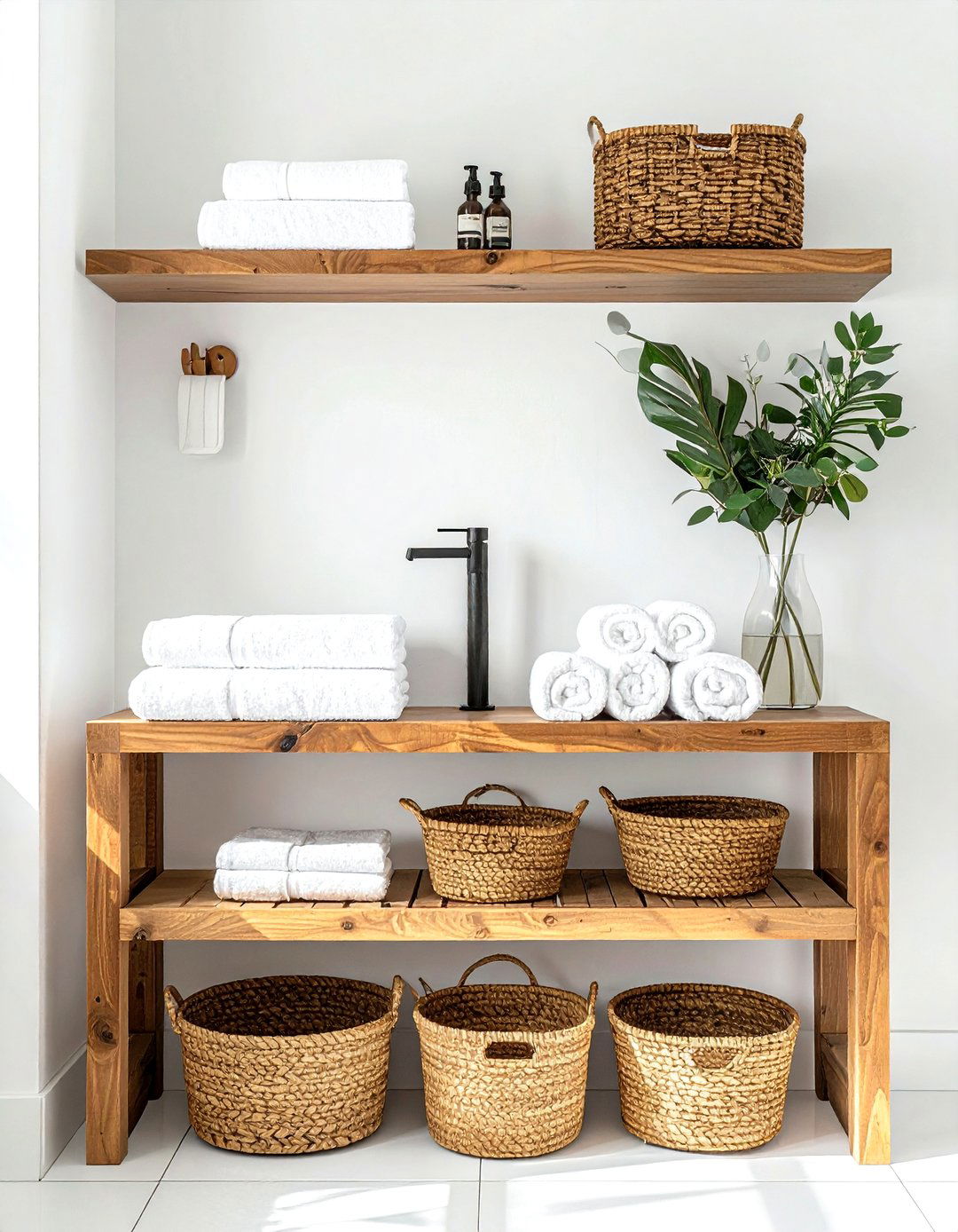 Woven baskets bathroom storage - 30 boho bathroom ideas