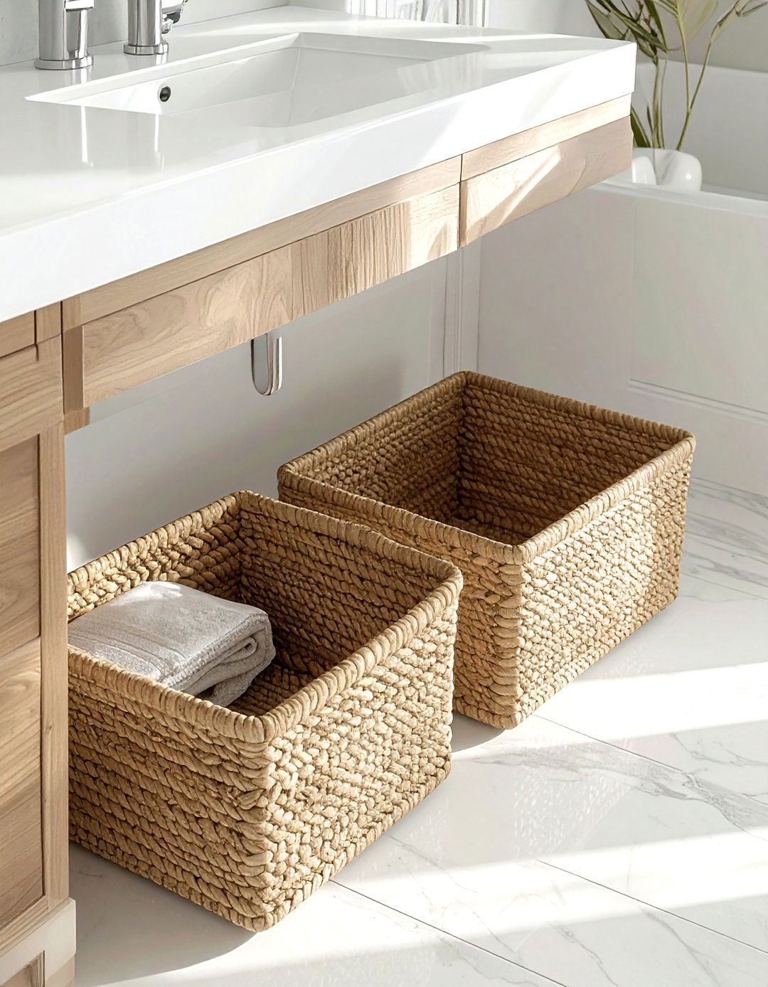 Woven bathroom storage baskets - 30 budget bathroom ideas