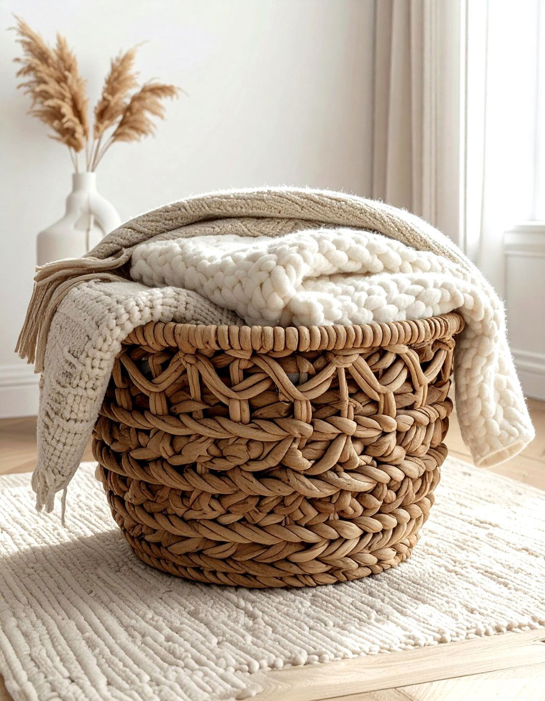 Woven floor basket - 30 living room clever storage ideas