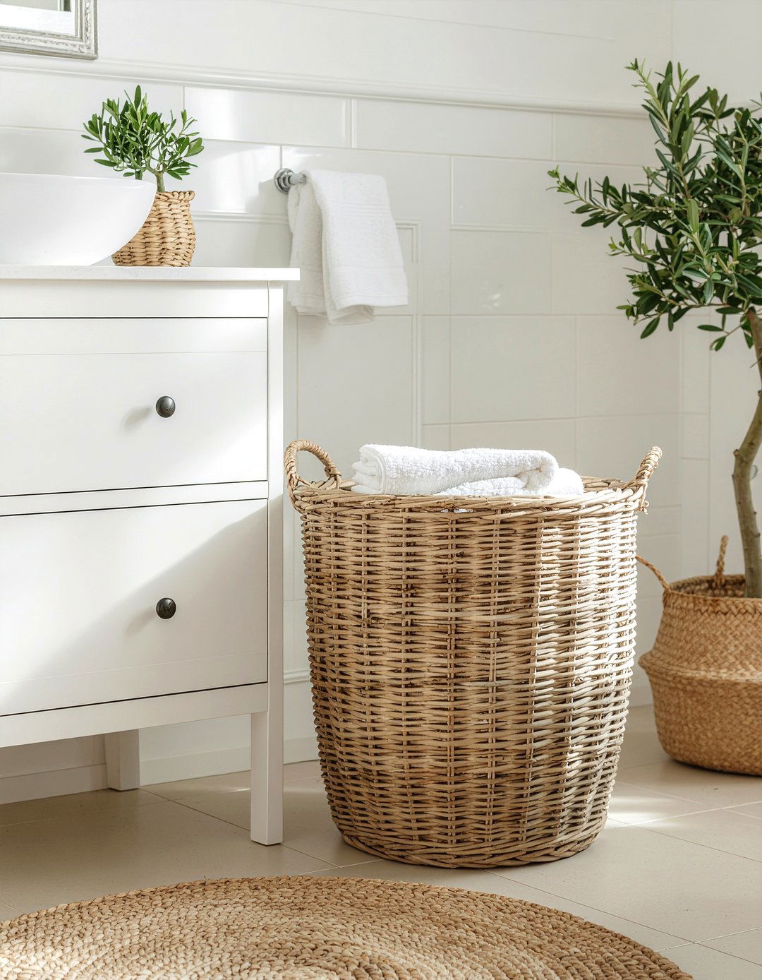 Woven laundry basket - 30 French bathroom ideas