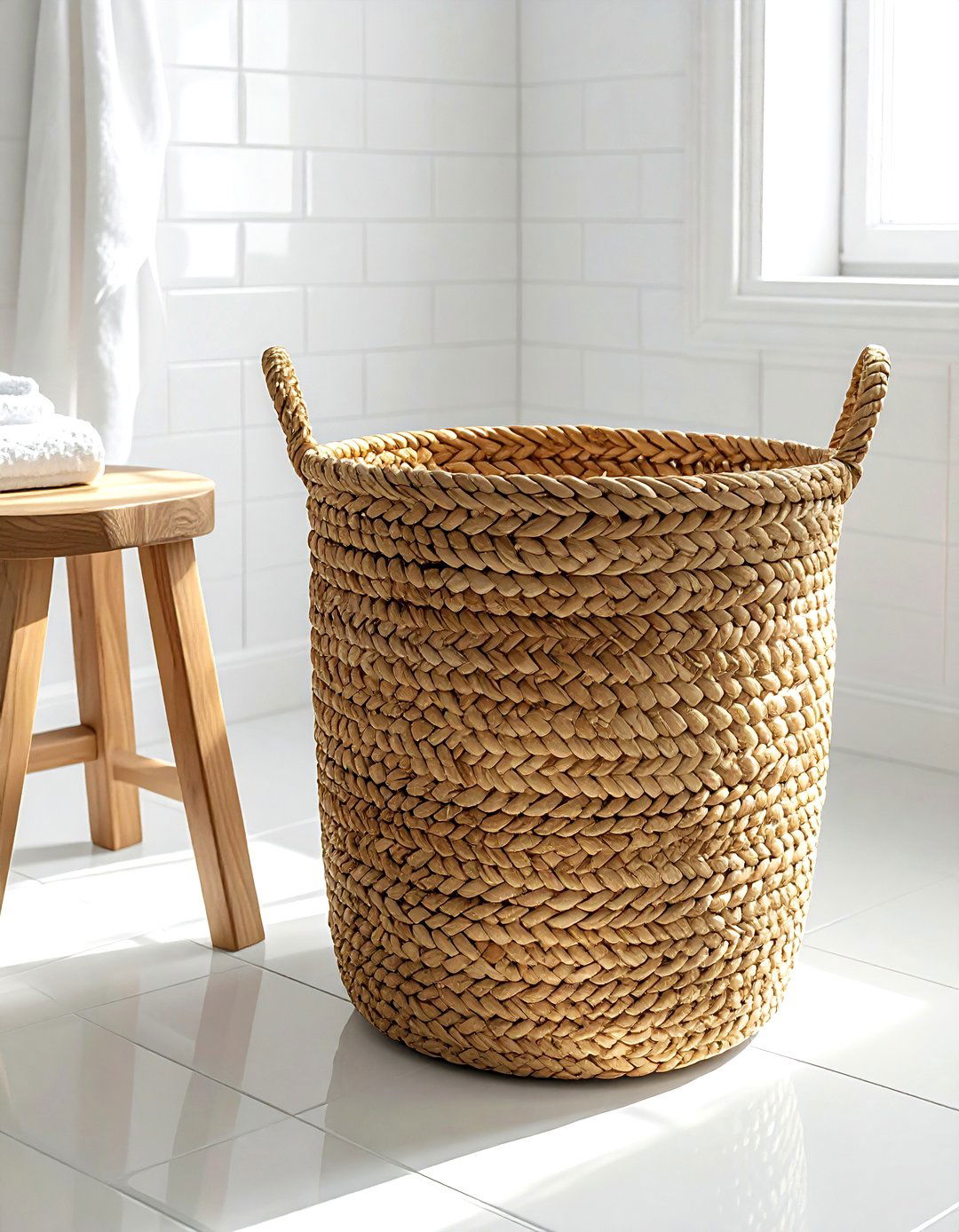 Woven laundry basket - 30 Nordic bathroom ideas
