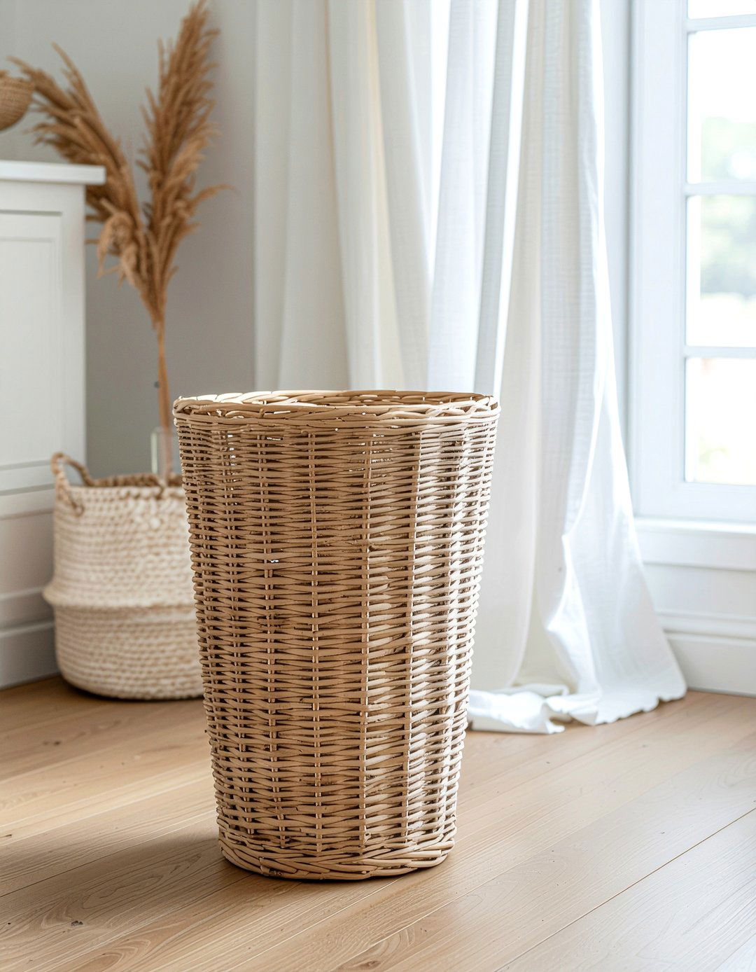 Woven laundry basket - 30 bathroom glow-up ideas