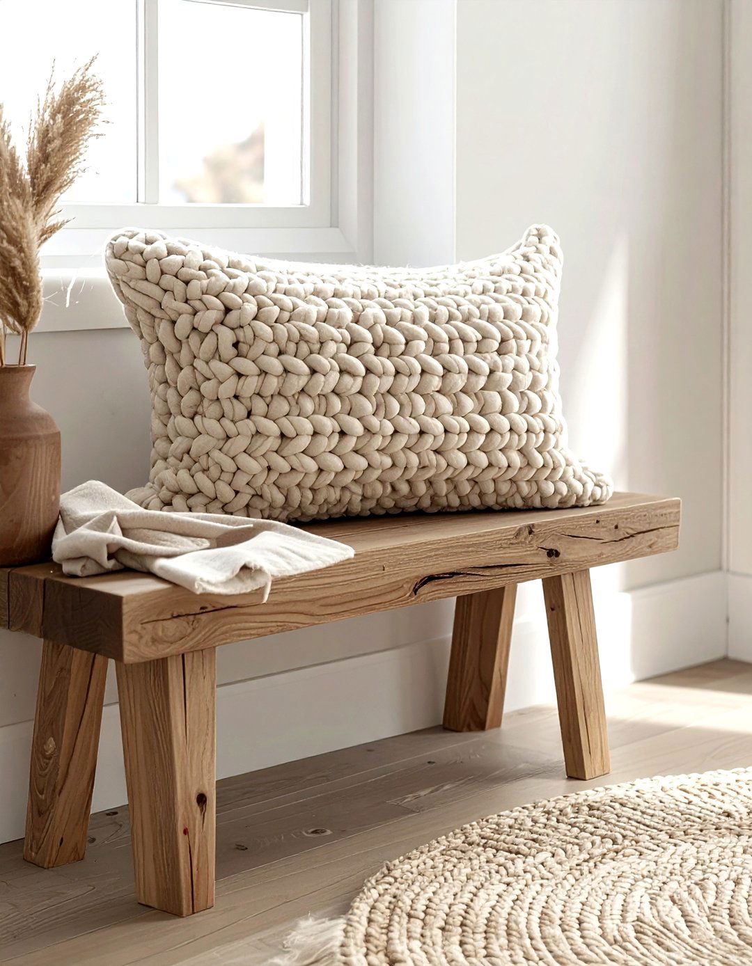 Woven lumbar pillow for entryway bench - 30 lumbar pillow ideas
