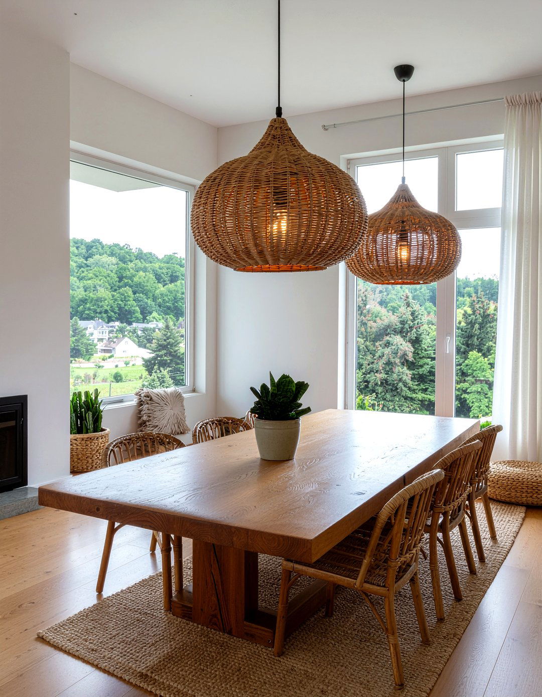 Woven pendant lights for dining room - 30 easy dining room makeover ideas