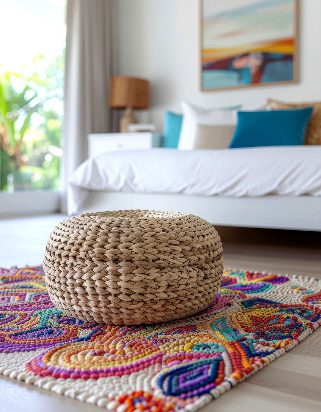 Woven pouf - 30 bedroom poufs