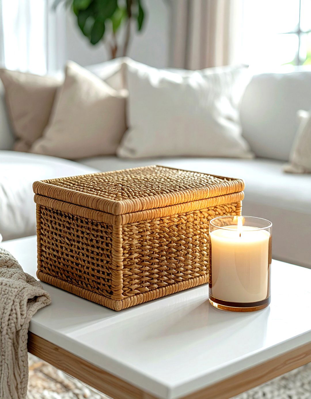 Woven rattan box - 30 coffee table decor ideas
