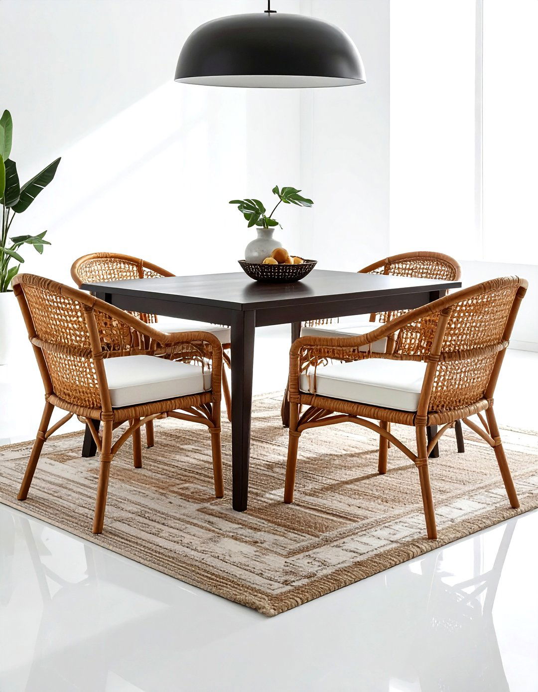 Woven rattan dining chairs - 30 Fixer Upper dining room ideas