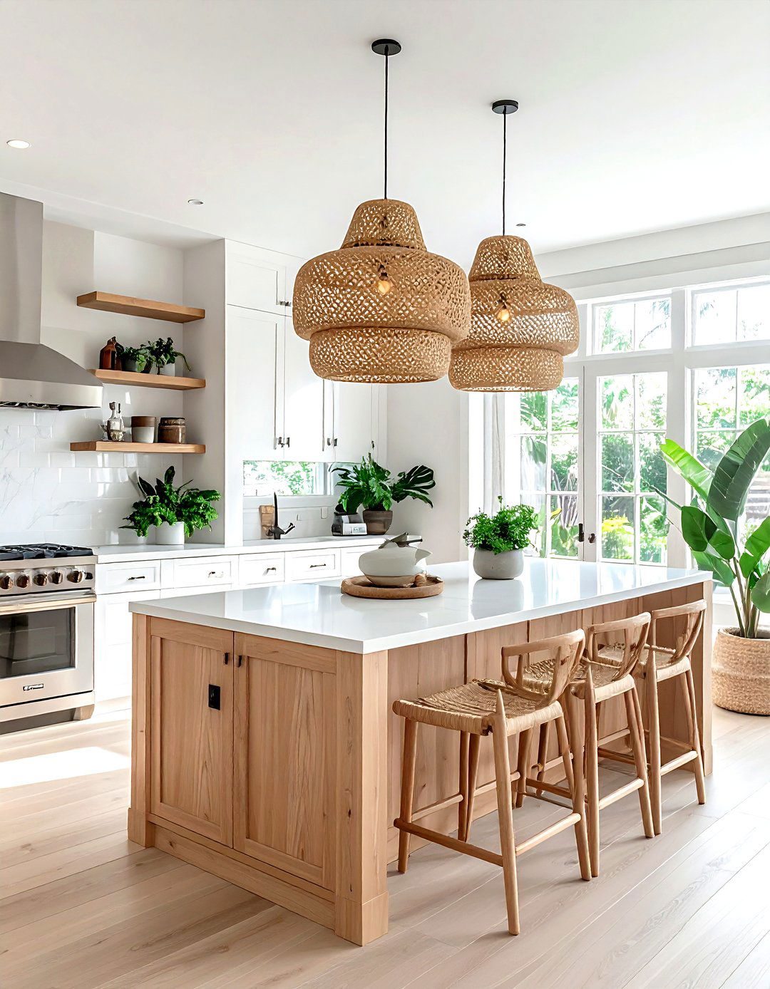 Woven rattan pendant - 30 kitchen island pendant ideas