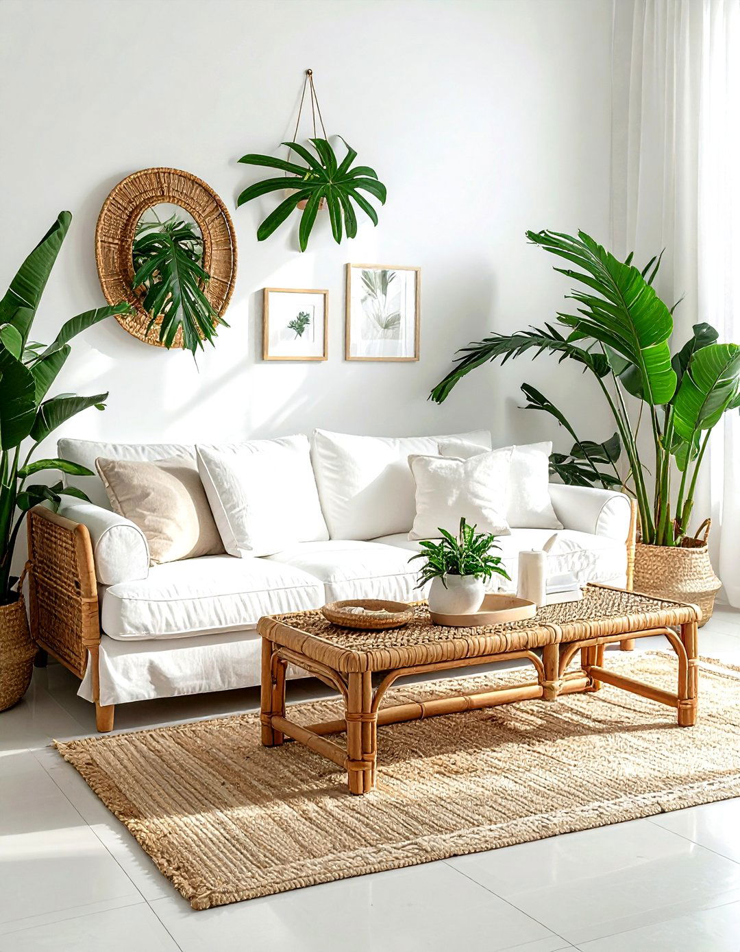 Woven rattan sofa table - 30 living room sofa table ideas