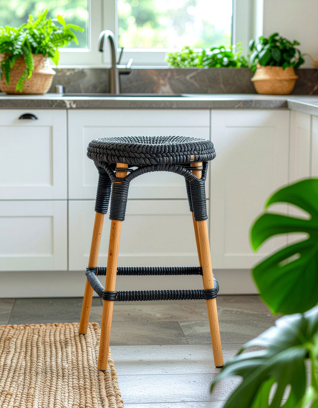 Woven rope bar stool - 30 kitchen bar stool ideas