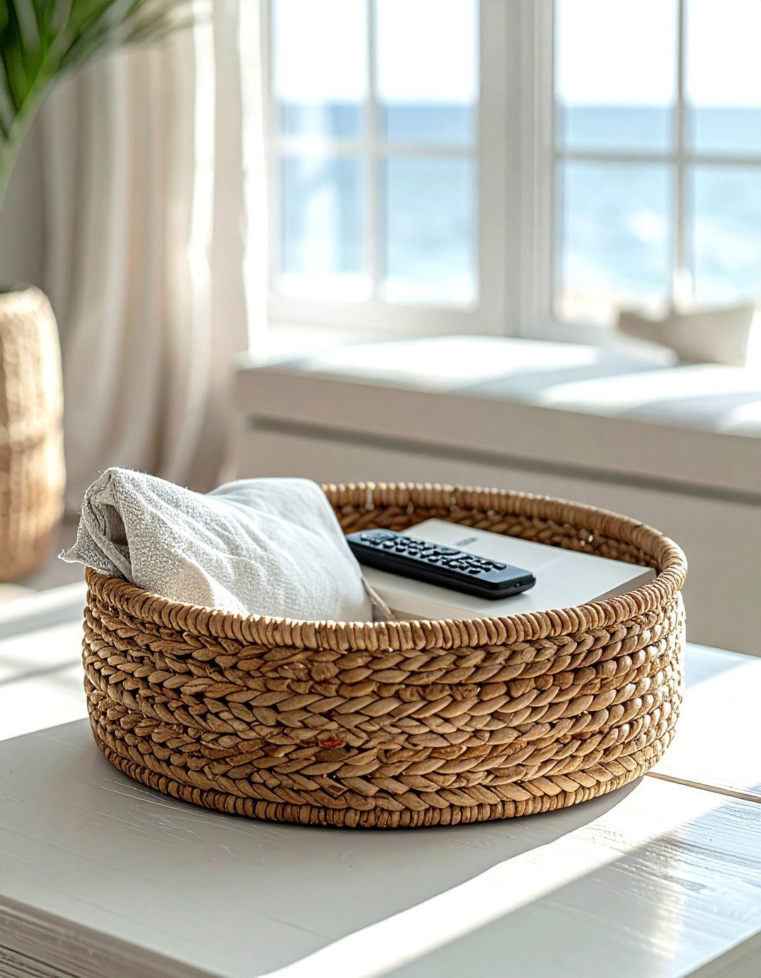 Woven seagrass basket - 30 coffee table decor ideas