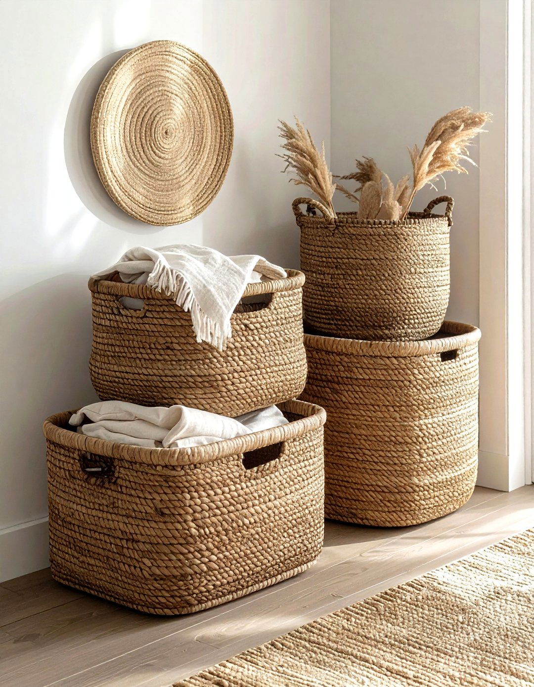 Woven seagrass baskets - 30 beach decor ideas