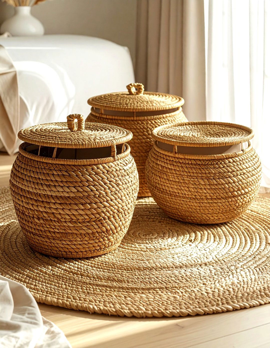 Woven seagrass toy bins - 30 living room toy storage ideas