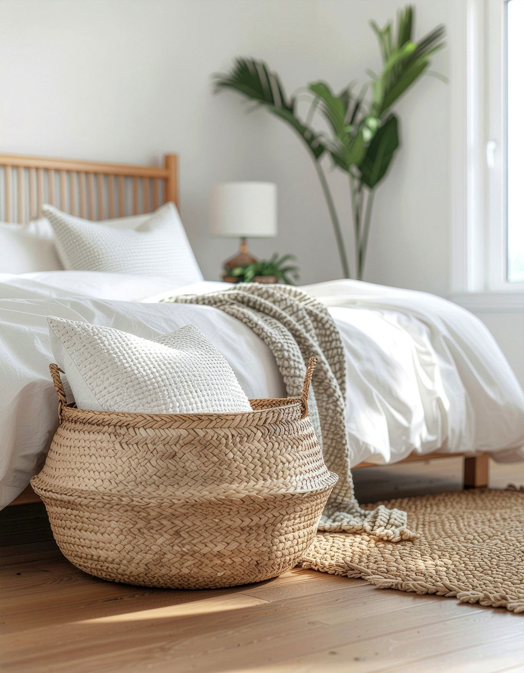 Woven storage basket - 30 bedroom storage tips
