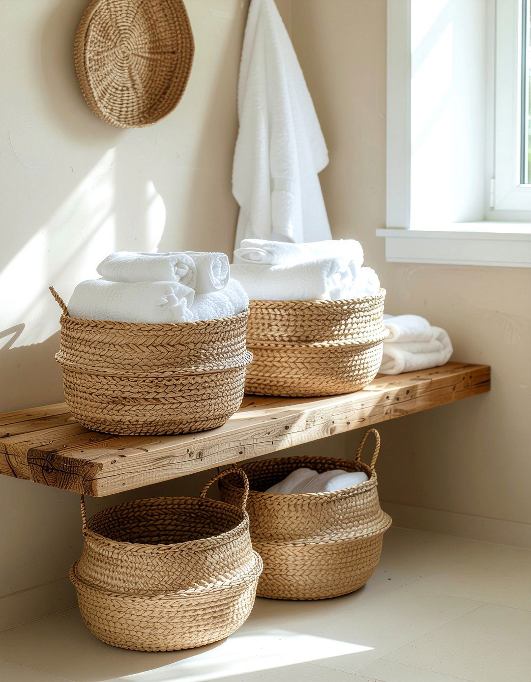 Woven storage basket - 30 bathroom clever storage ideas