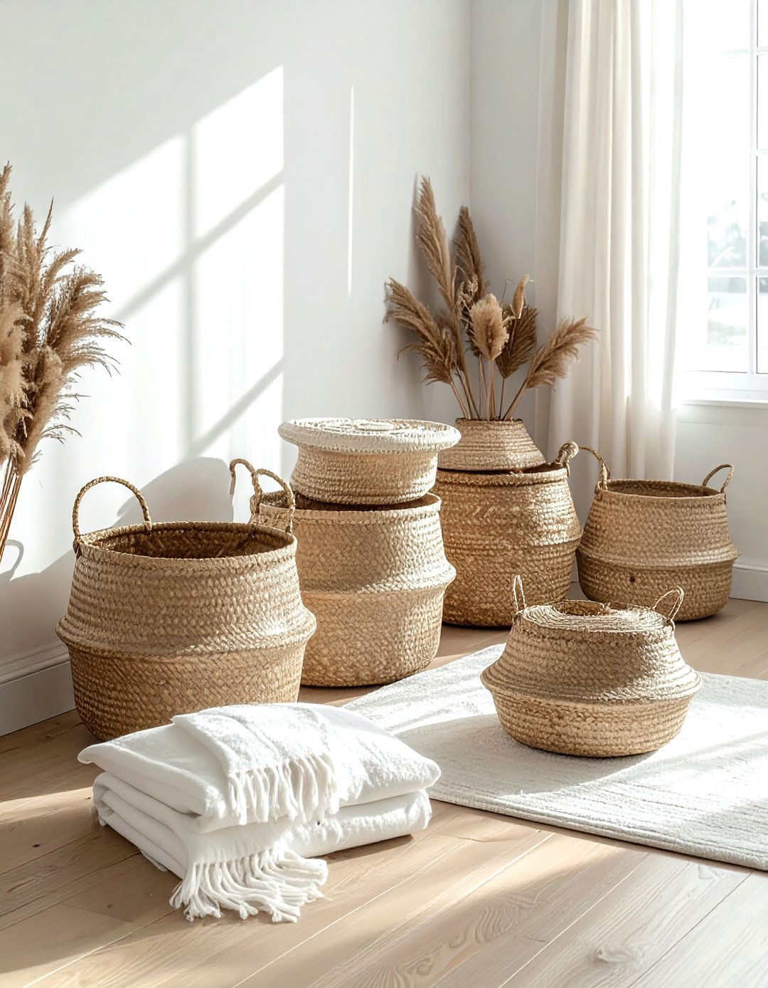 Woven storage baskets - 30 bedroom organization hacks