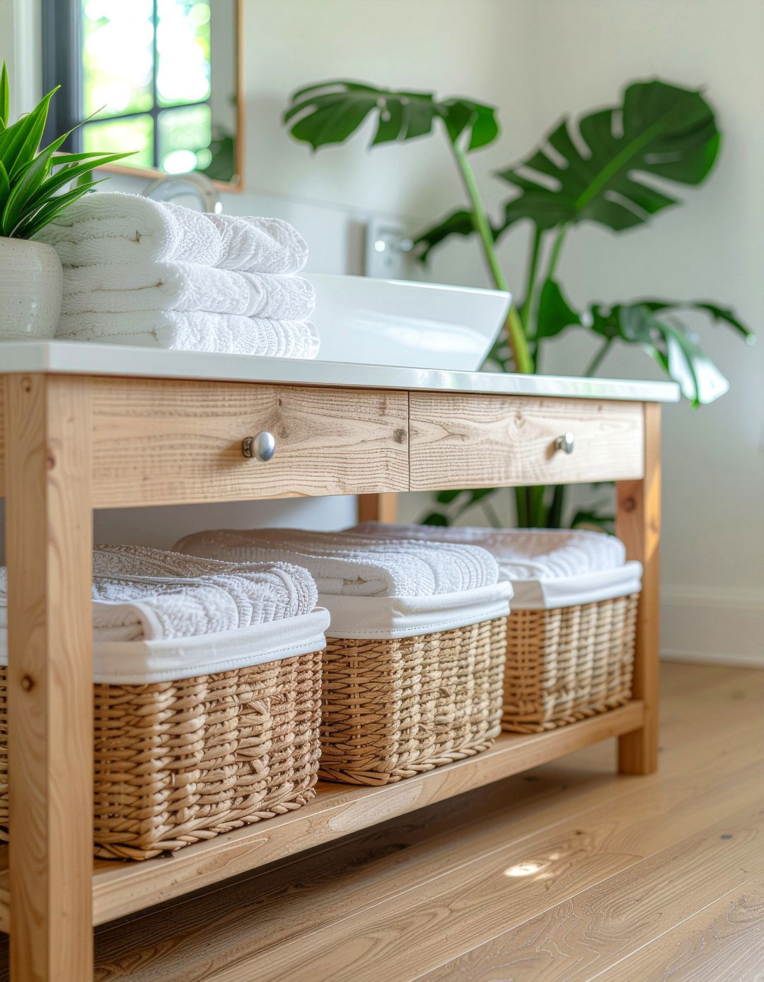Woven storage baskets - 30 bathroom easy update ideas