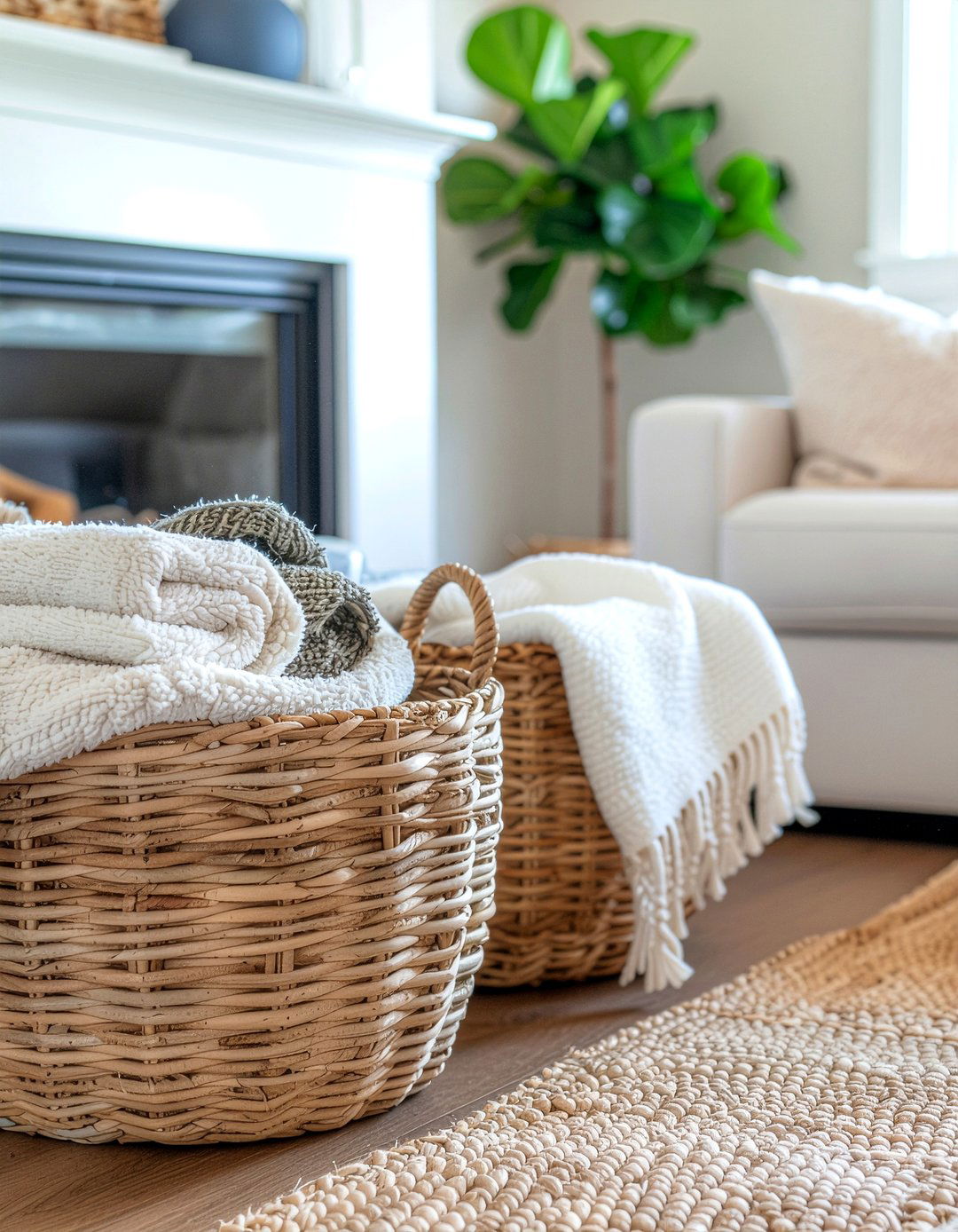 Woven storage baskets - 30 cashmere living room ideas