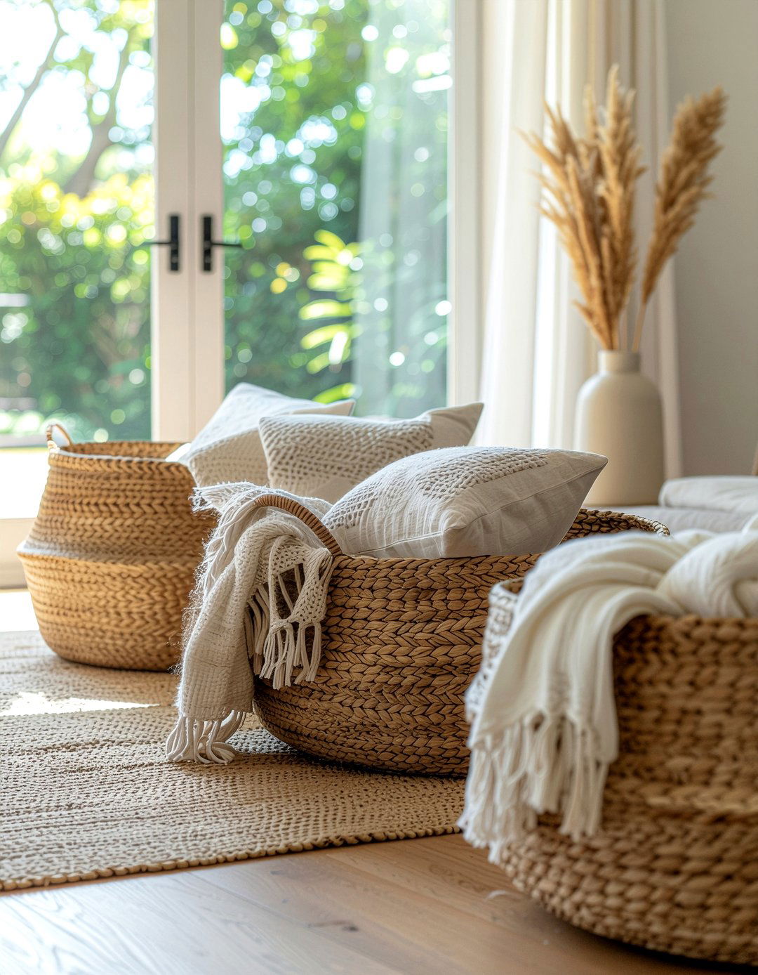 Woven storage baskets - 30 cozy living room ideas