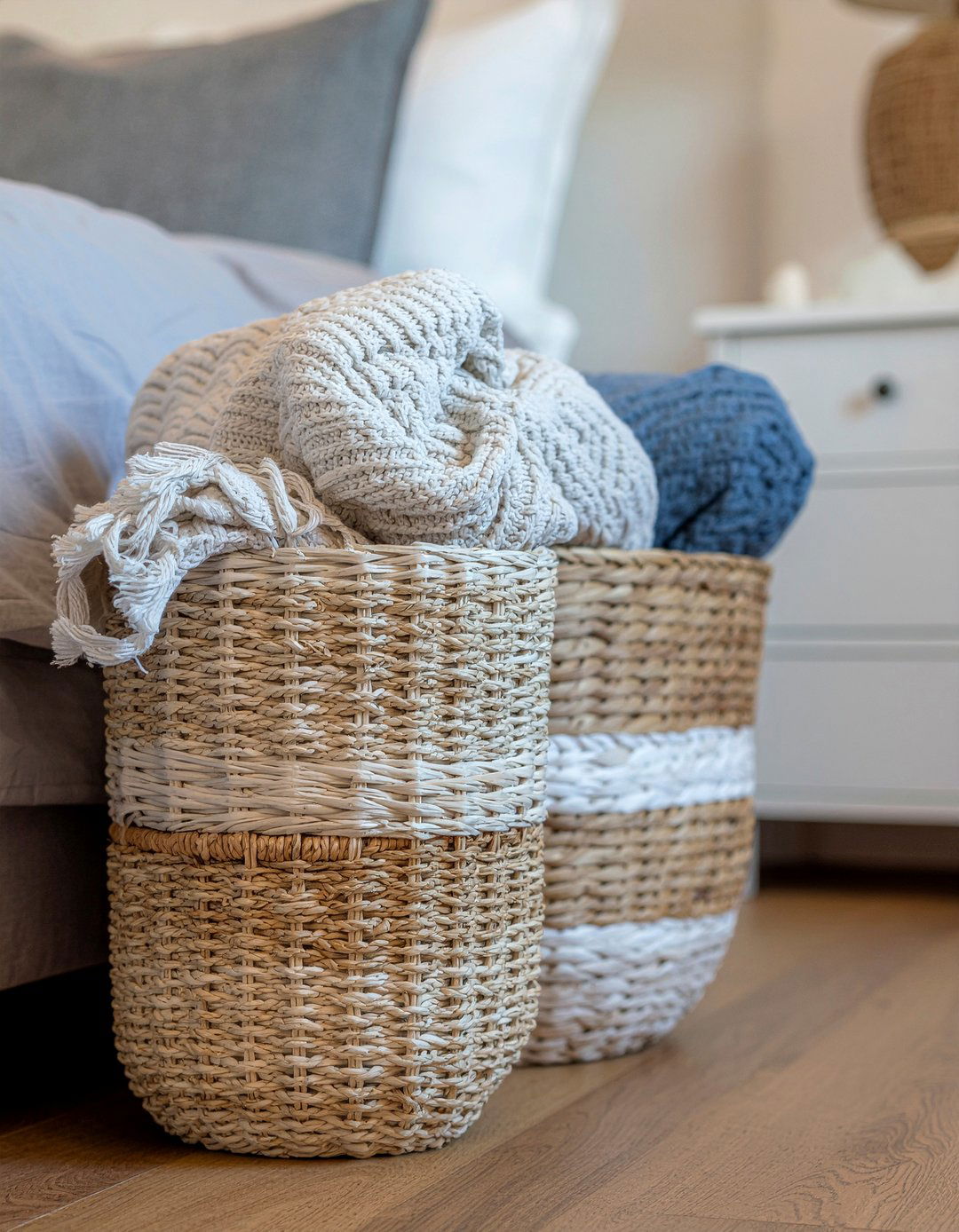 Woven storage baskets - 30 earthy bedroom ideas