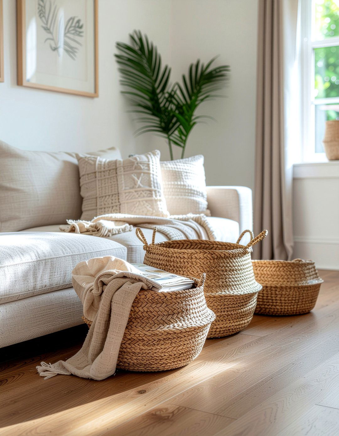 Woven storage baskets - 30 first apartment decor ideas