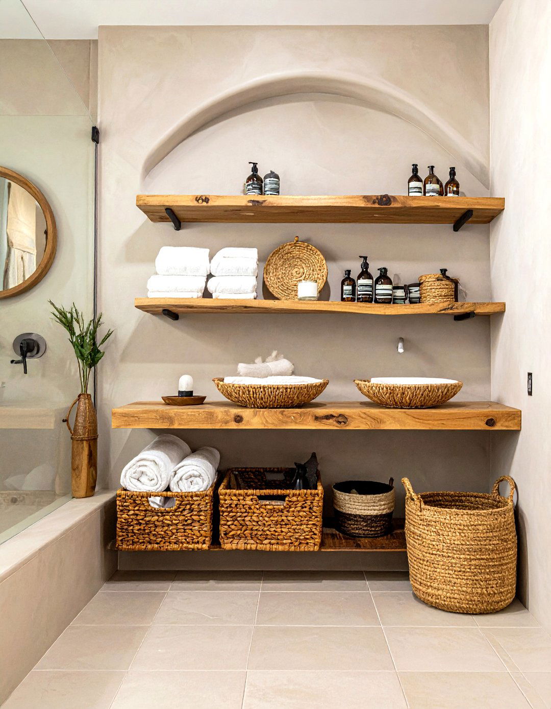 Woven storage baskets - 30 southwestern bathroom ideas