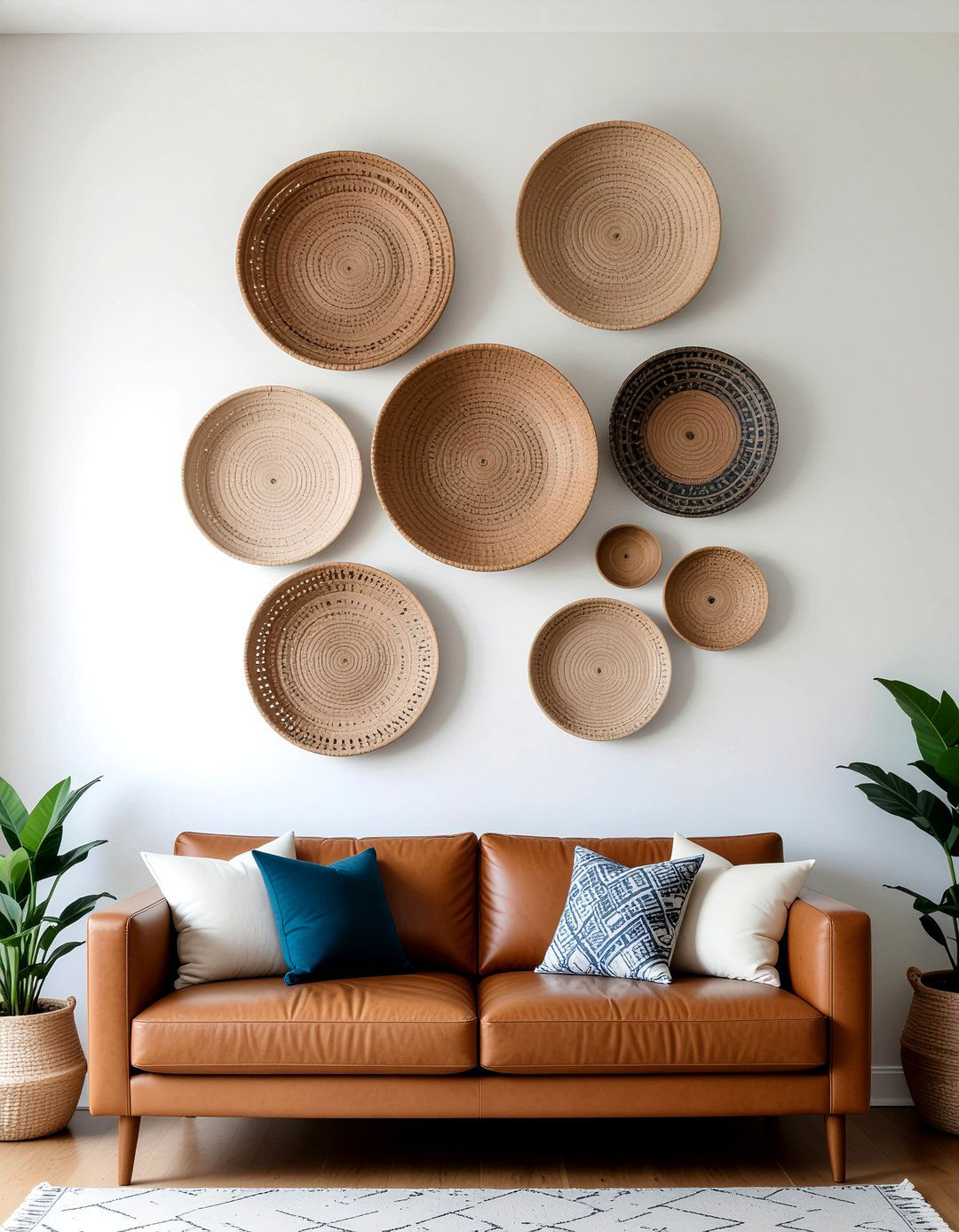 Woven wall baskets - 30 living room wall decor ideas