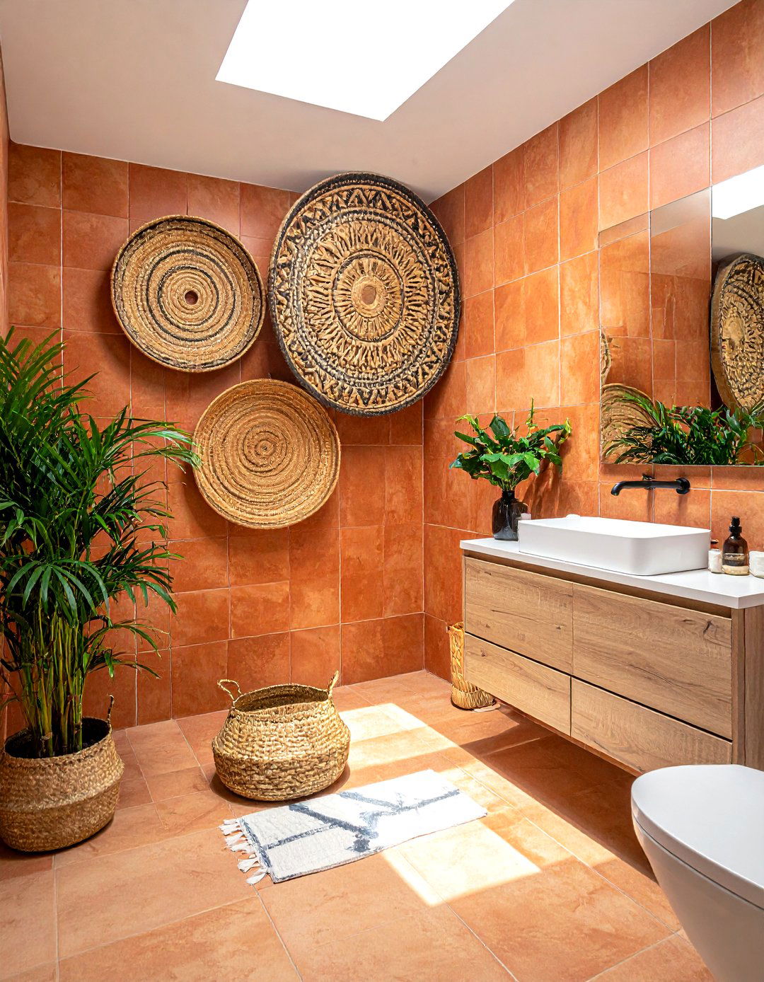 Woven wall baskets - 30 bathroom wall decor ideas