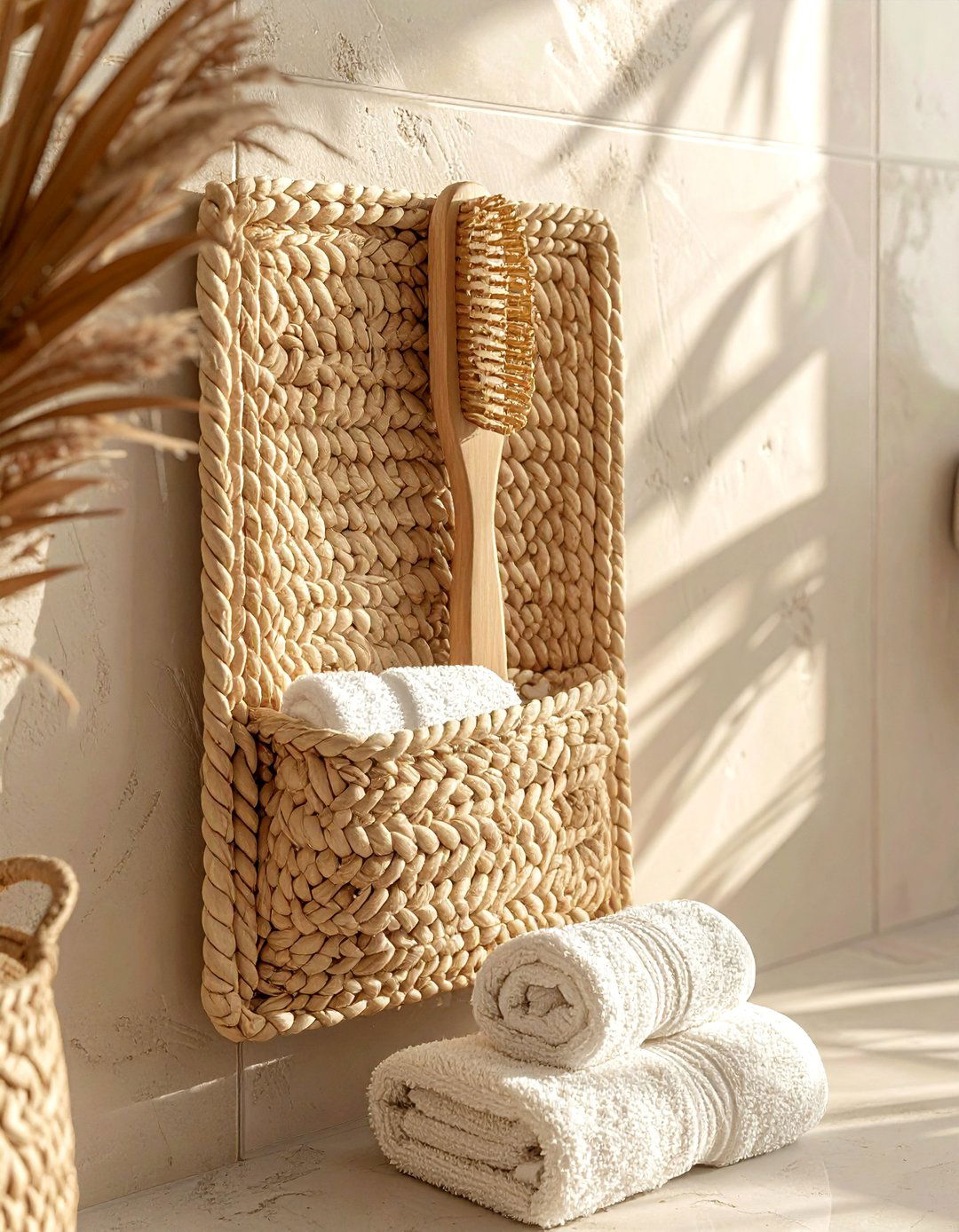 Woven wall pocket - 30 bathroom vertical storage ideas