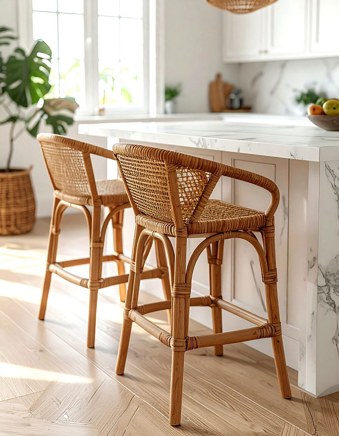 Woven wicker bar stool - 30 Mediterranean kitchen ideas