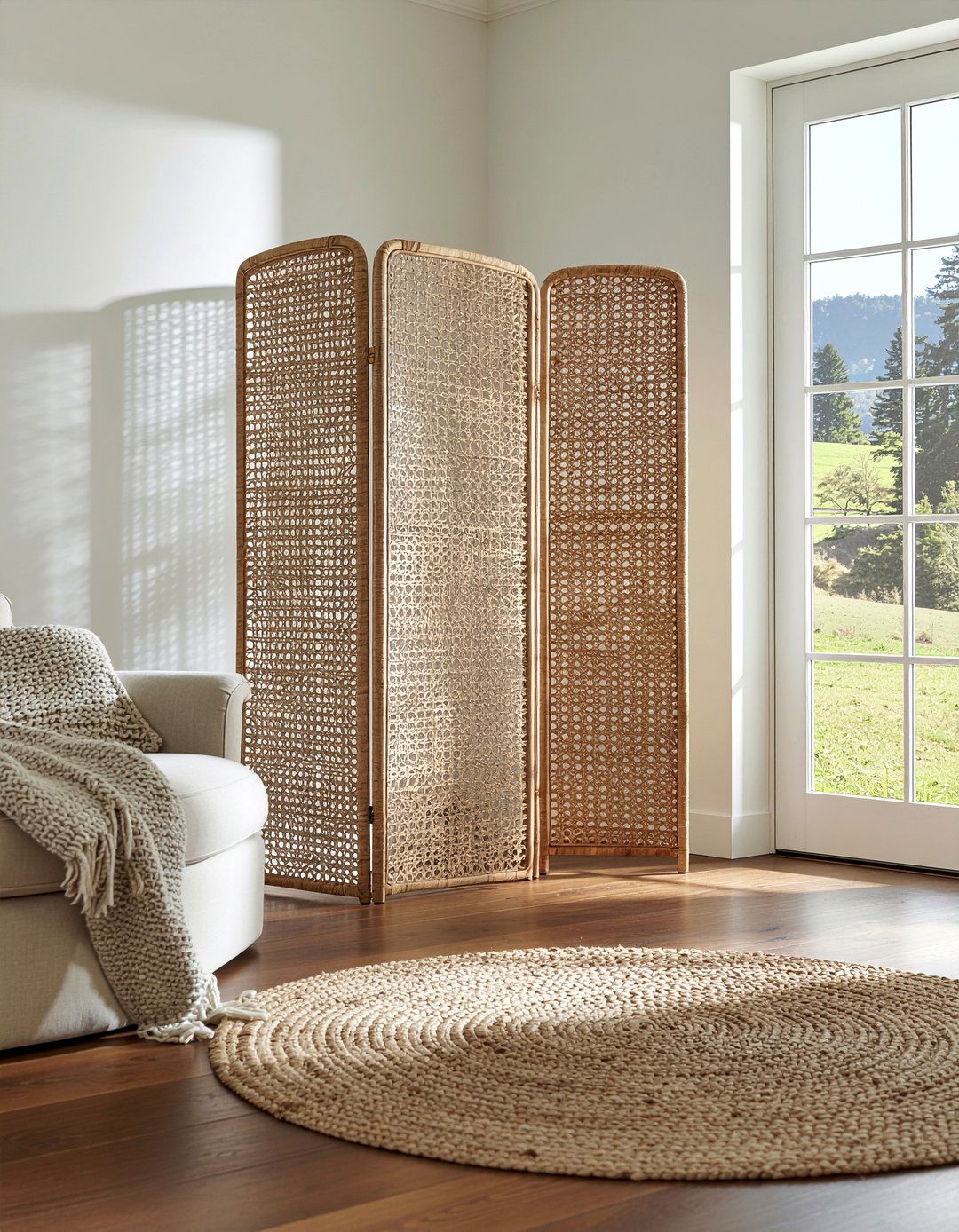 Woven wicker room screen - 30 living room screen ideas