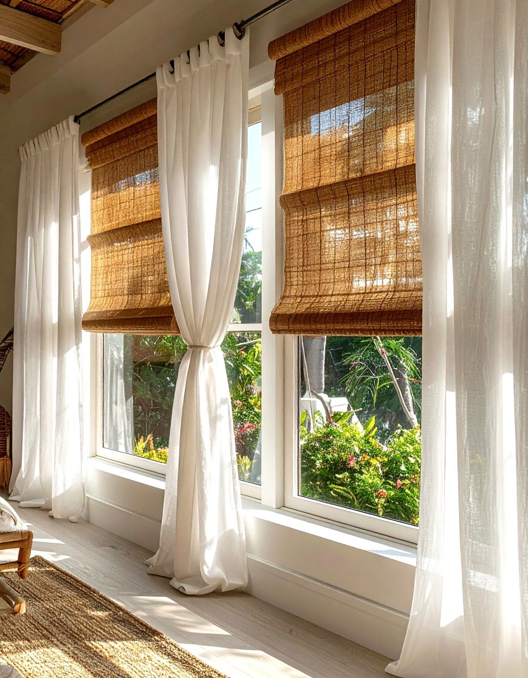 Woven window shades - 30 coastal grandmother decor ideas