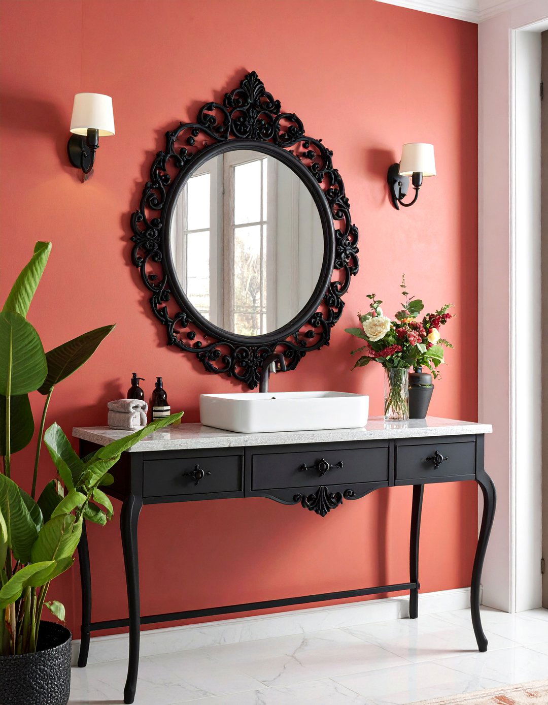Wrought Iron Mirror - 30 Tuscan bathroom ideas