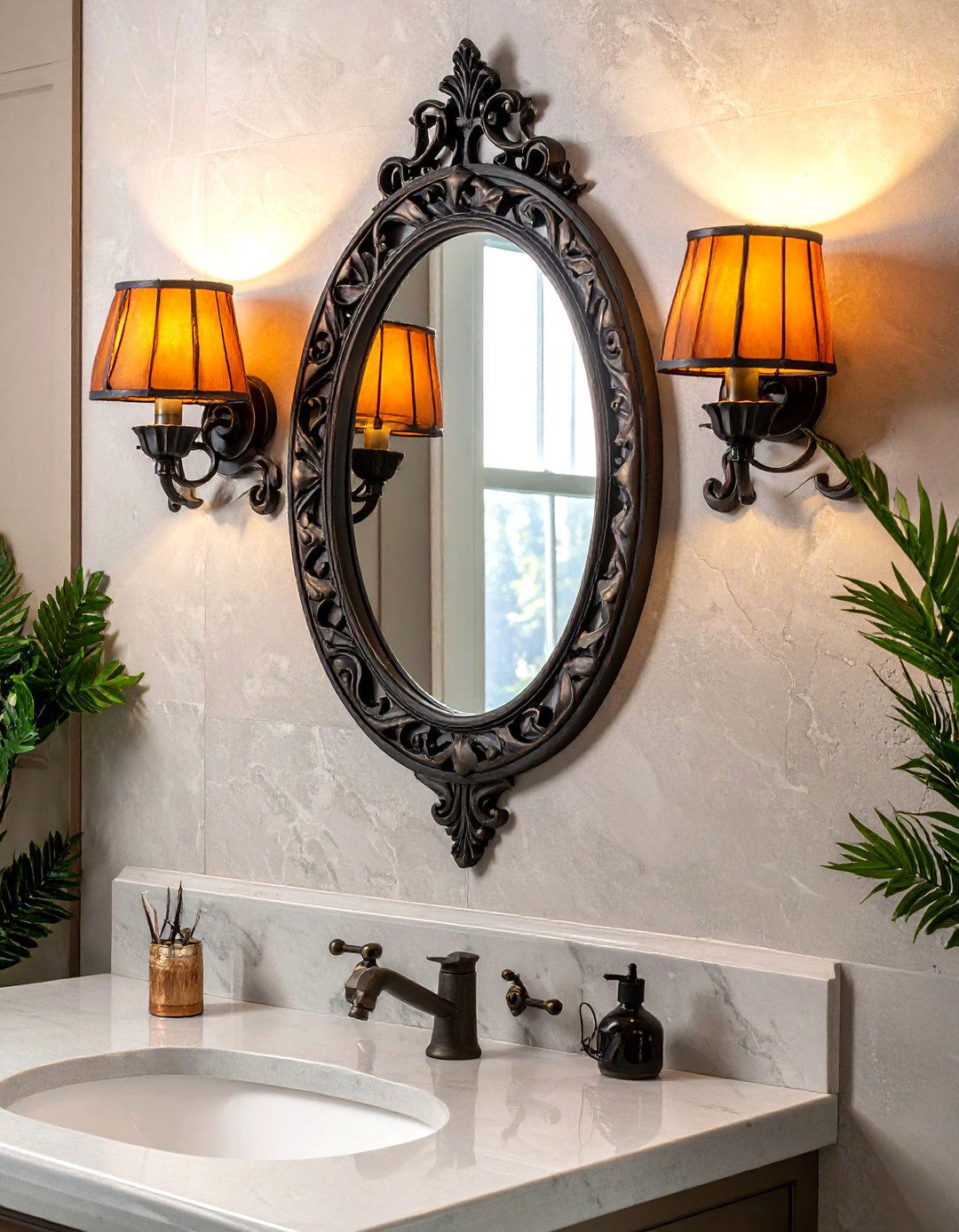 Wrought Iron Sconce - 30 Tuscan bathroom ideas
