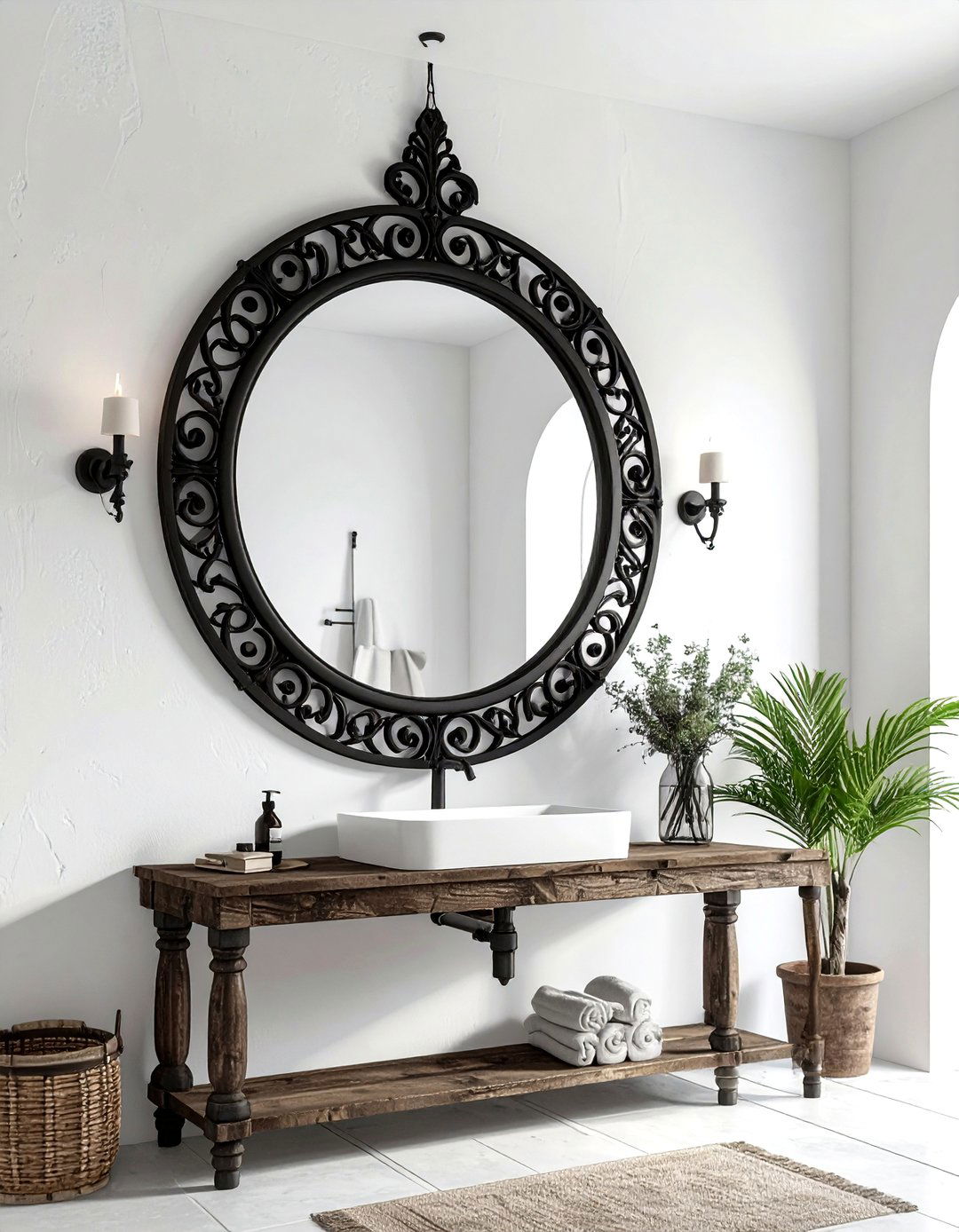 Wrought iron bathroom mirror - 30 Spanish bathroom ideas