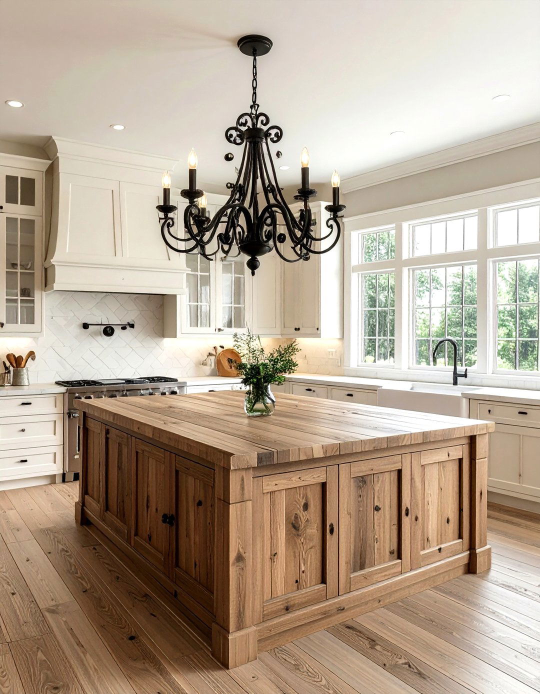 Wrought iron kitchen chandelier - 30 French farmhouse kitchen ideas