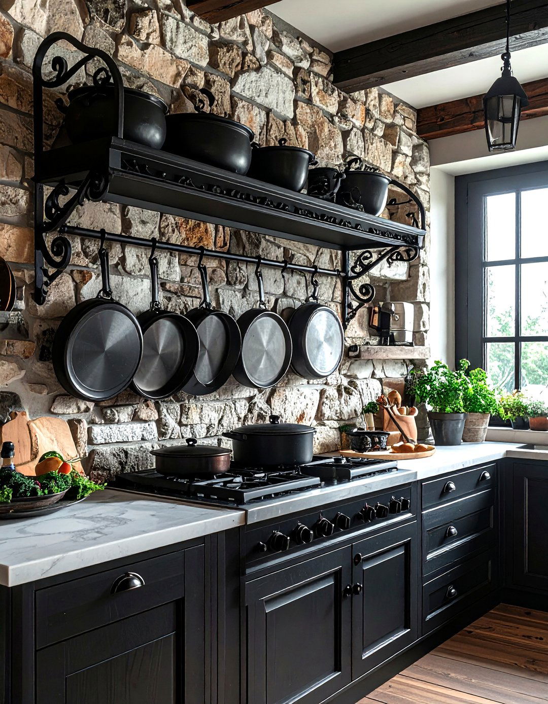 Wrought iron pot rack - 30 kitchen pot rack ideas