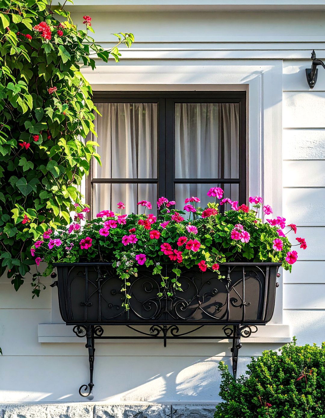 Wrought iron window box hayrack - 30 window box ideas
