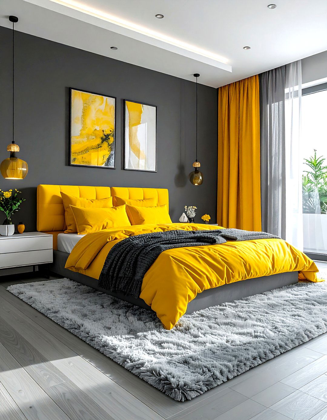 Yellow And Gray Bedroom - 30 bright yellow bedroom ideas