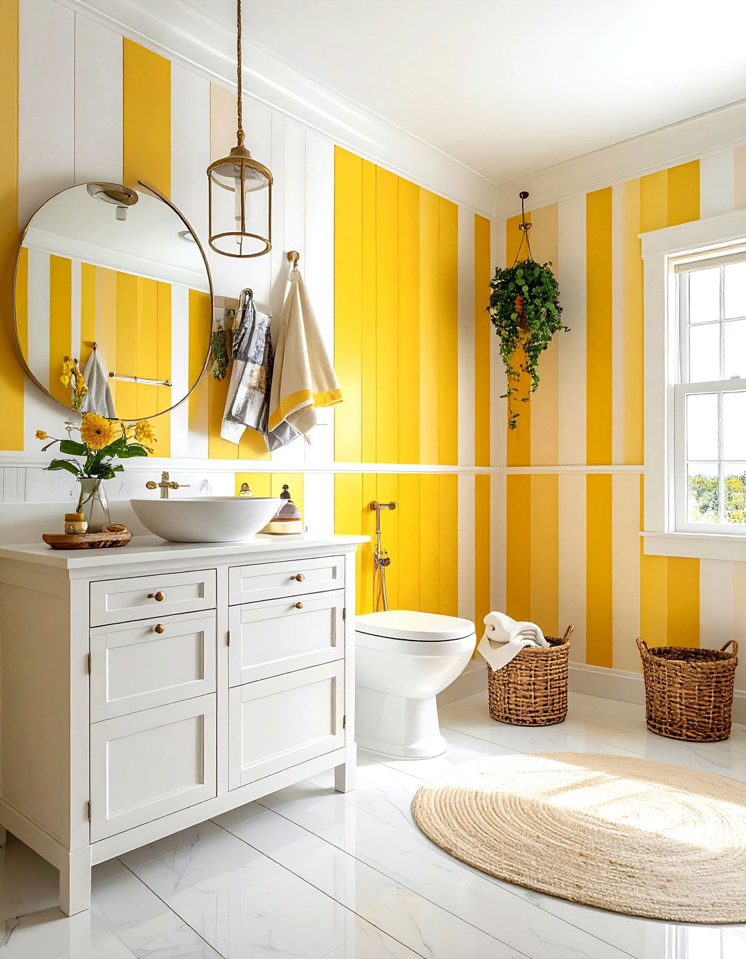 Yellow And White Striped Bathroom - 30 yellow bathroom ideas
