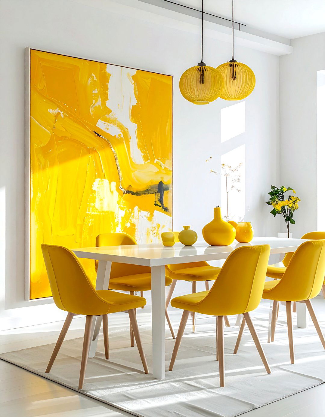 Yellow Art Dining Room - 30 bright yellow dining room ideas