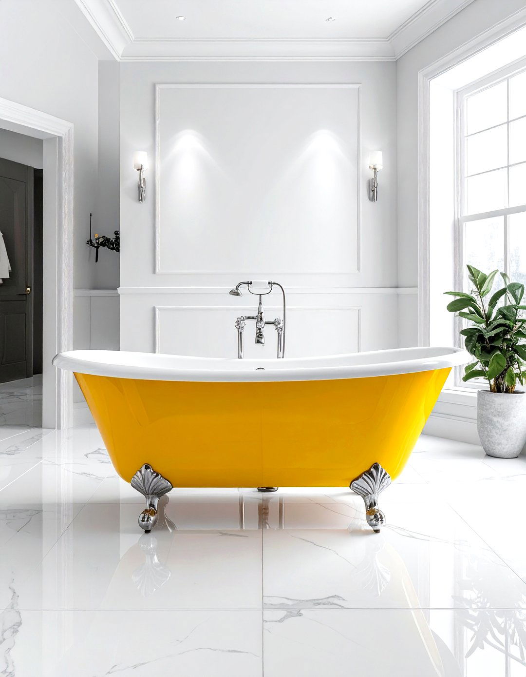 Yellow Clawfoot Tub - 30 yellow bathroom ideas
