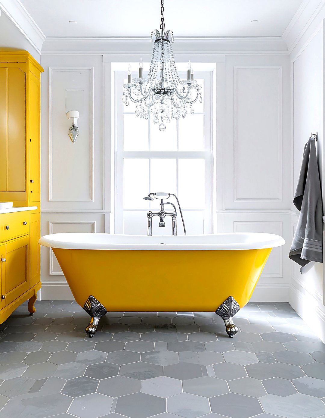 Yellow Clawfoot Tub Bathroom - 30 gray and yellow bathroom ideas