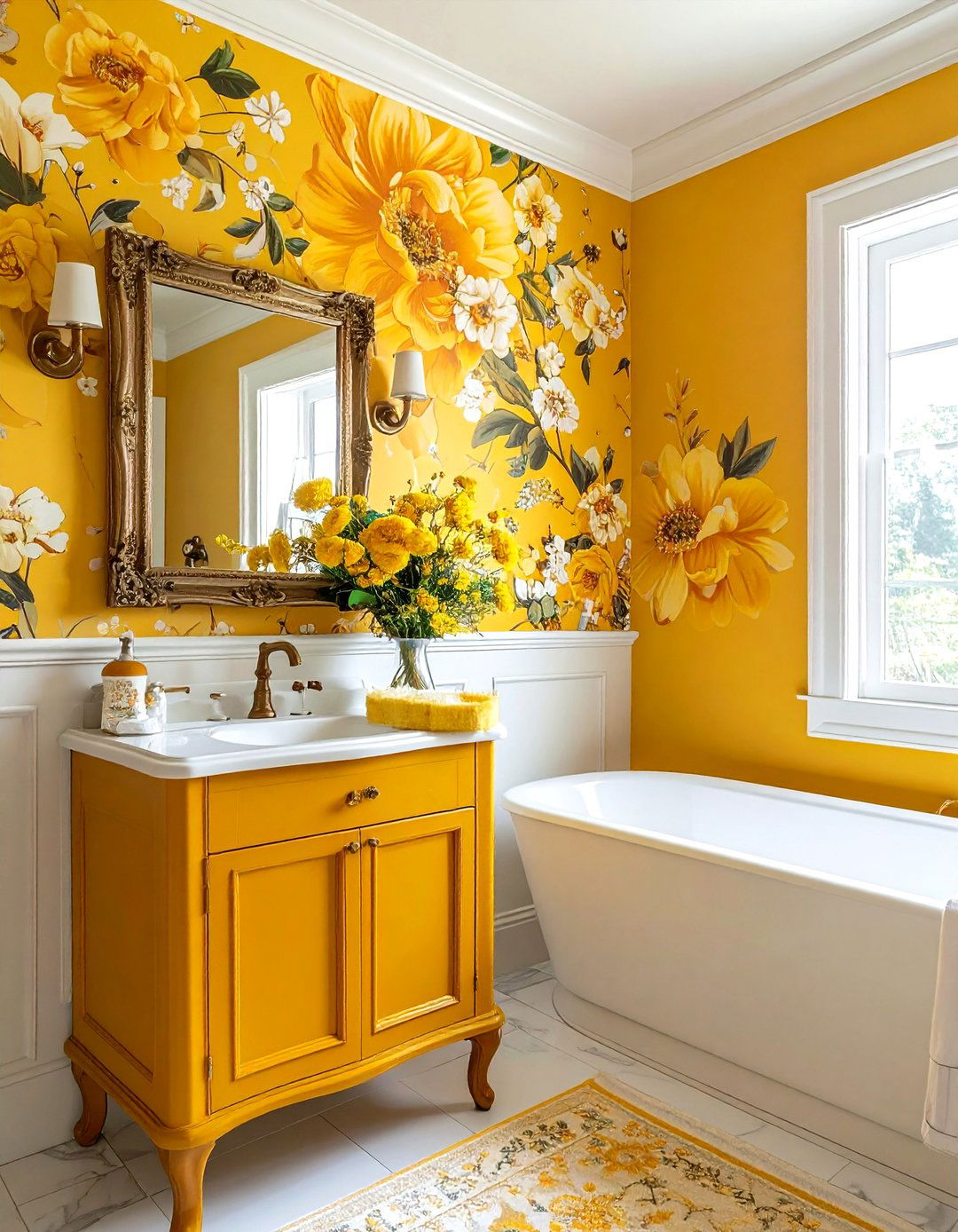 Yellow Floral Bathroom Wallpaper - 30 yellow bathroom ideas